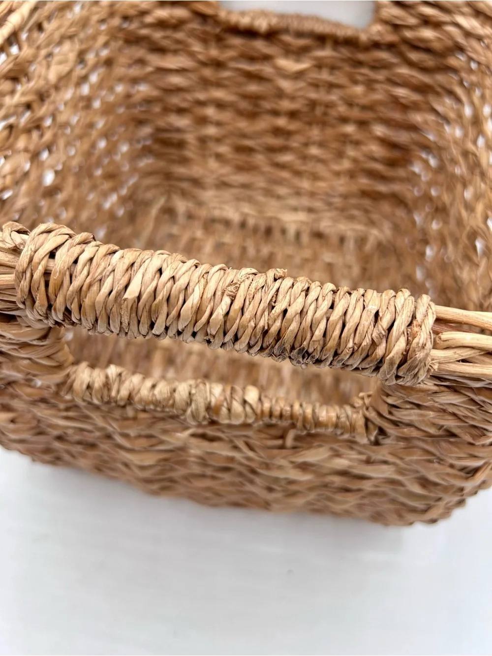 Woven Ratan Storage Basket Rectangular Farmhouse Handles Deep 11